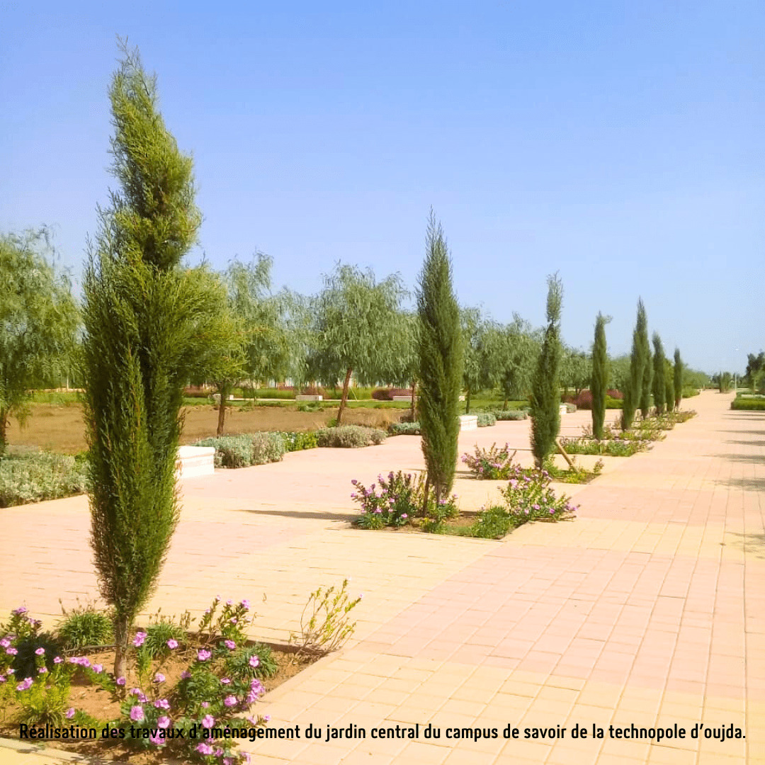 Réalisation des travaux d’aménagement du jardin central du campus de savoir de la technopole d’oujda.
