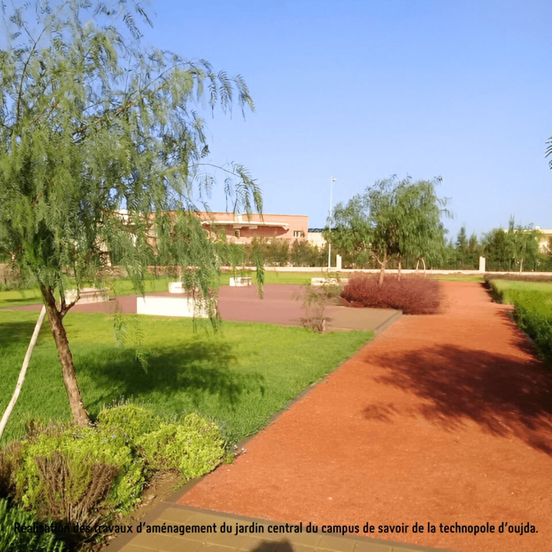 Réalisation des travaux d’aménagement du jardin central du campus de savoir de la technopole d’oujda.